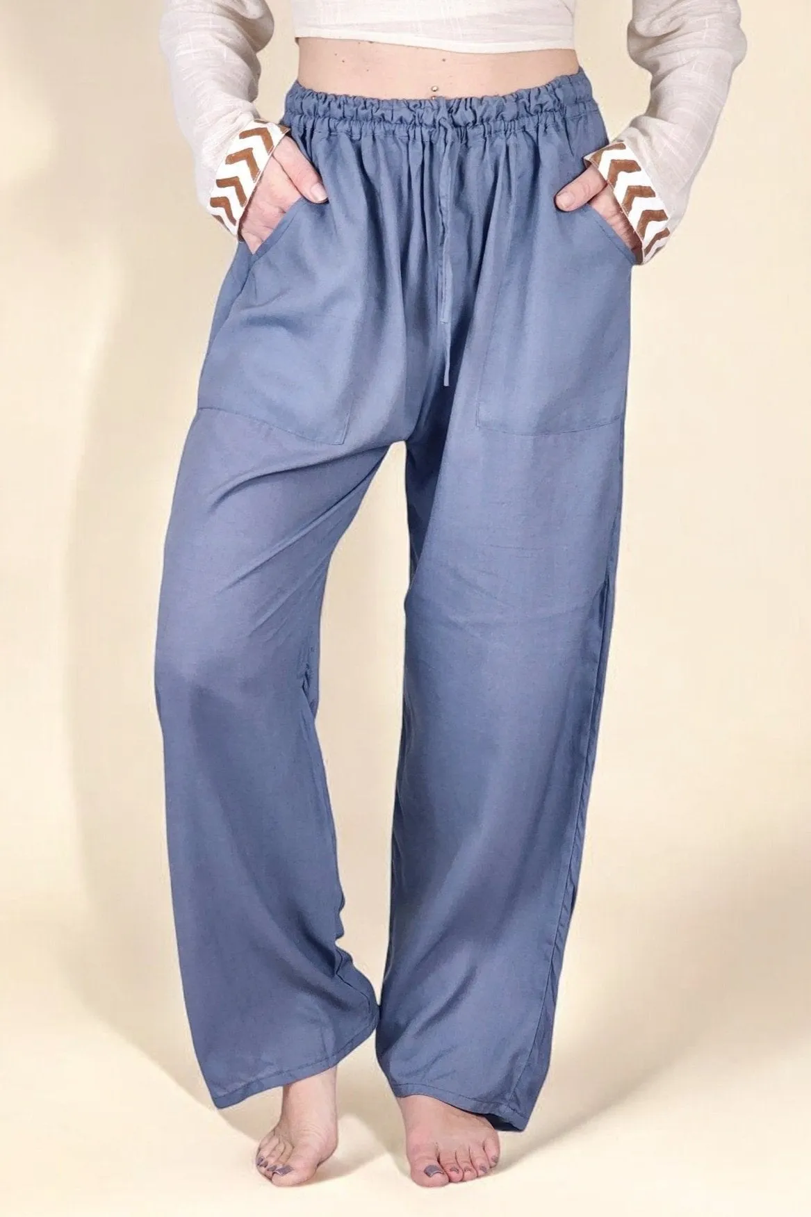 Indigo Blue Rayon Cotton Trousers