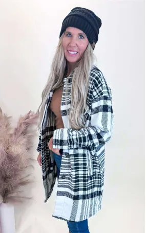 Ink Plaid Long Shacket - Final Sale