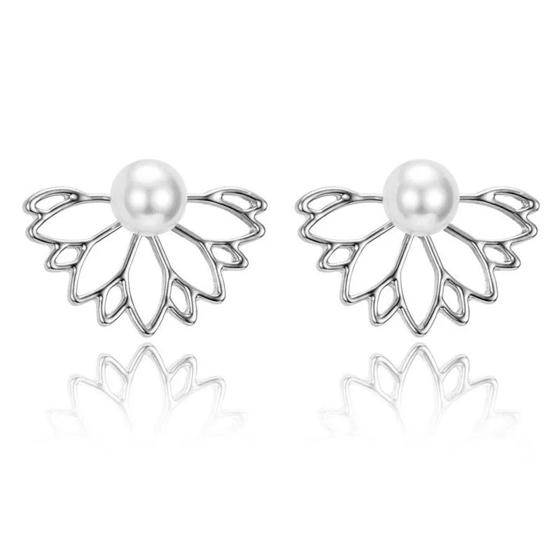 IPARAM 2018 Lotus Crystal Jacket Flower Stud Earrings For Women fashionJewelry Double Sided Gold Silver Plated earrings