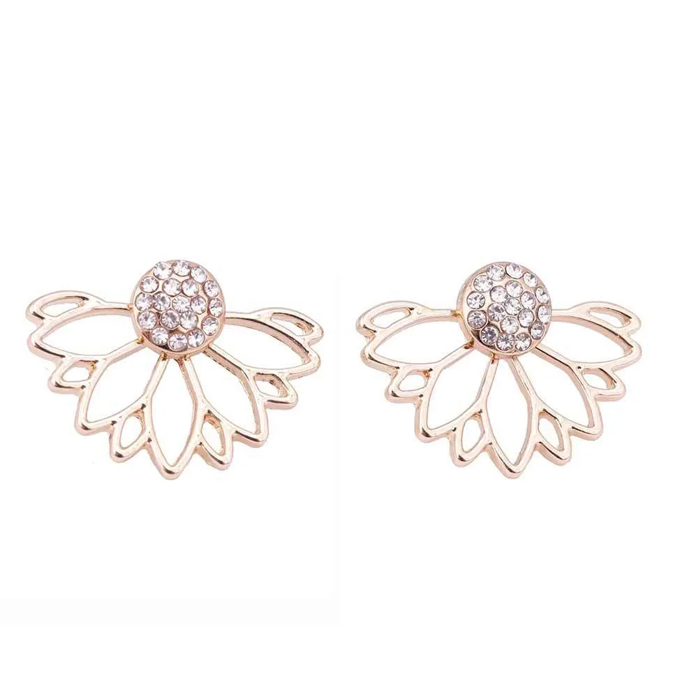 IPARAM 2018 Lotus Crystal Jacket Flower Stud Earrings For Women fashionJewelry Double Sided Gold Silver Plated earrings