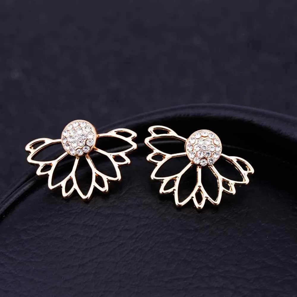 IPARAM 2018 Lotus Crystal Jacket Flower Stud Earrings For Women fashionJewelry Double Sided Gold Silver Plated earrings