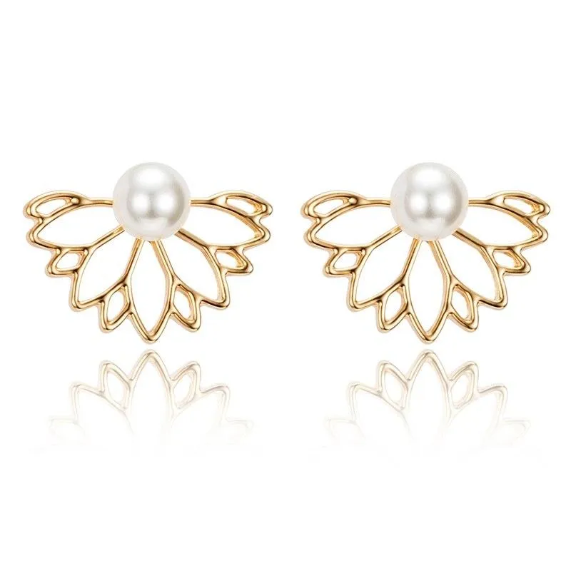 IPARAM 2018 Lotus Crystal Jacket Flower Stud Earrings For Women fashionJewelry Double Sided Gold Silver Plated earrings