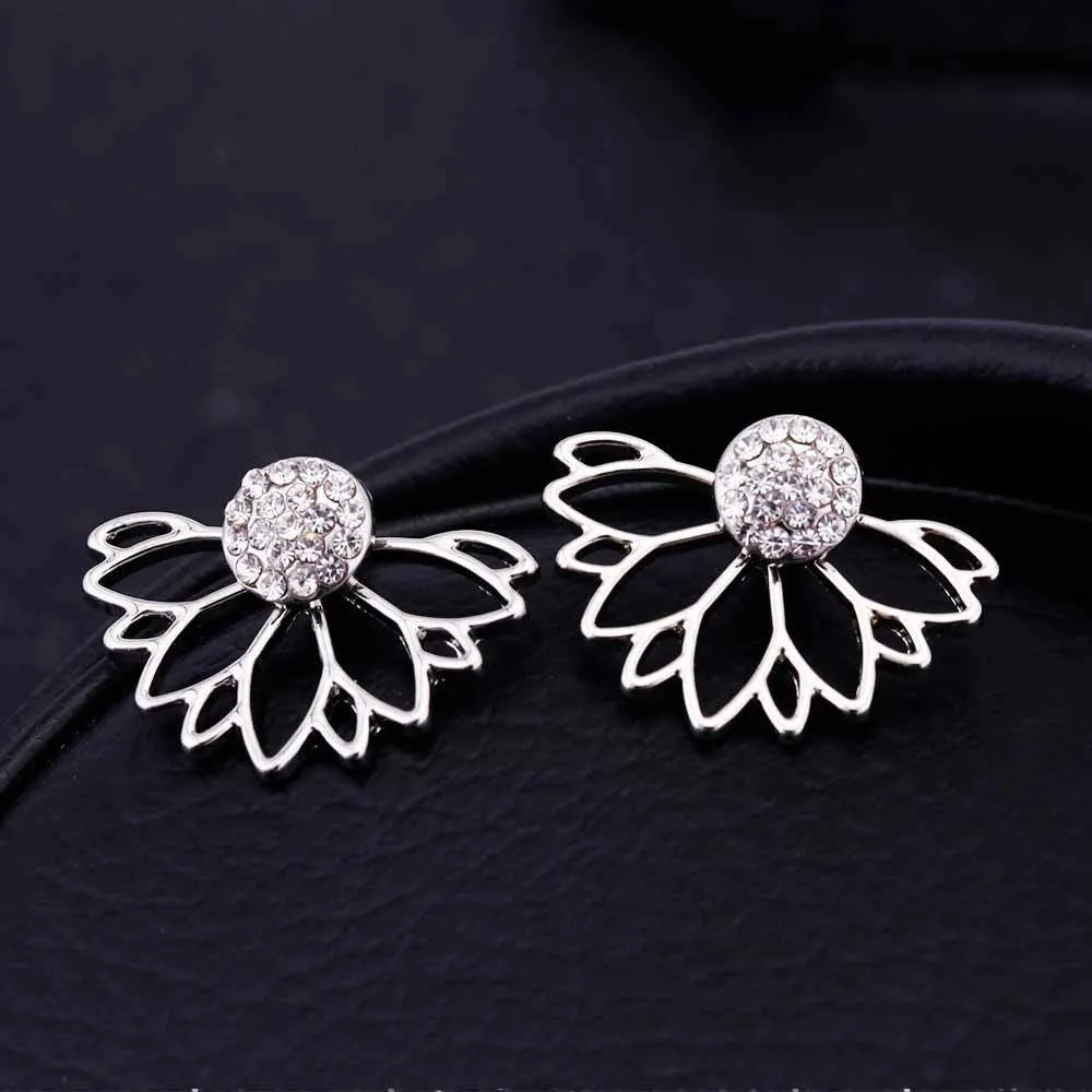 IPARAM 2018 Lotus Crystal Jacket Flower Stud Earrings For Women fashionJewelry Double Sided Gold Silver Plated earrings