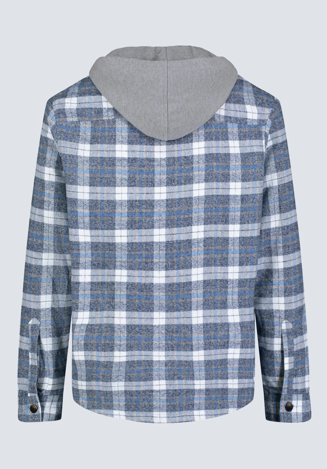 Jakeim Men's Plaid Hooded Shacket, Grey & Blue - BM24443