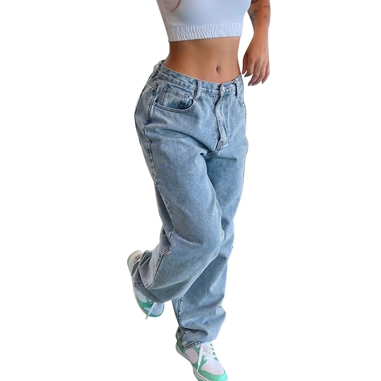 Jeans Fashion High Waist Wide Leg Pant Summer New Streetwear Black/Blue Denim 2024 Ladies Straight Women's Pants