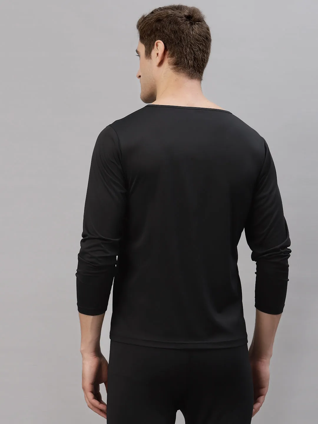 JUMP USA Men Black Henley Neck Long Sleeves T-Shirt