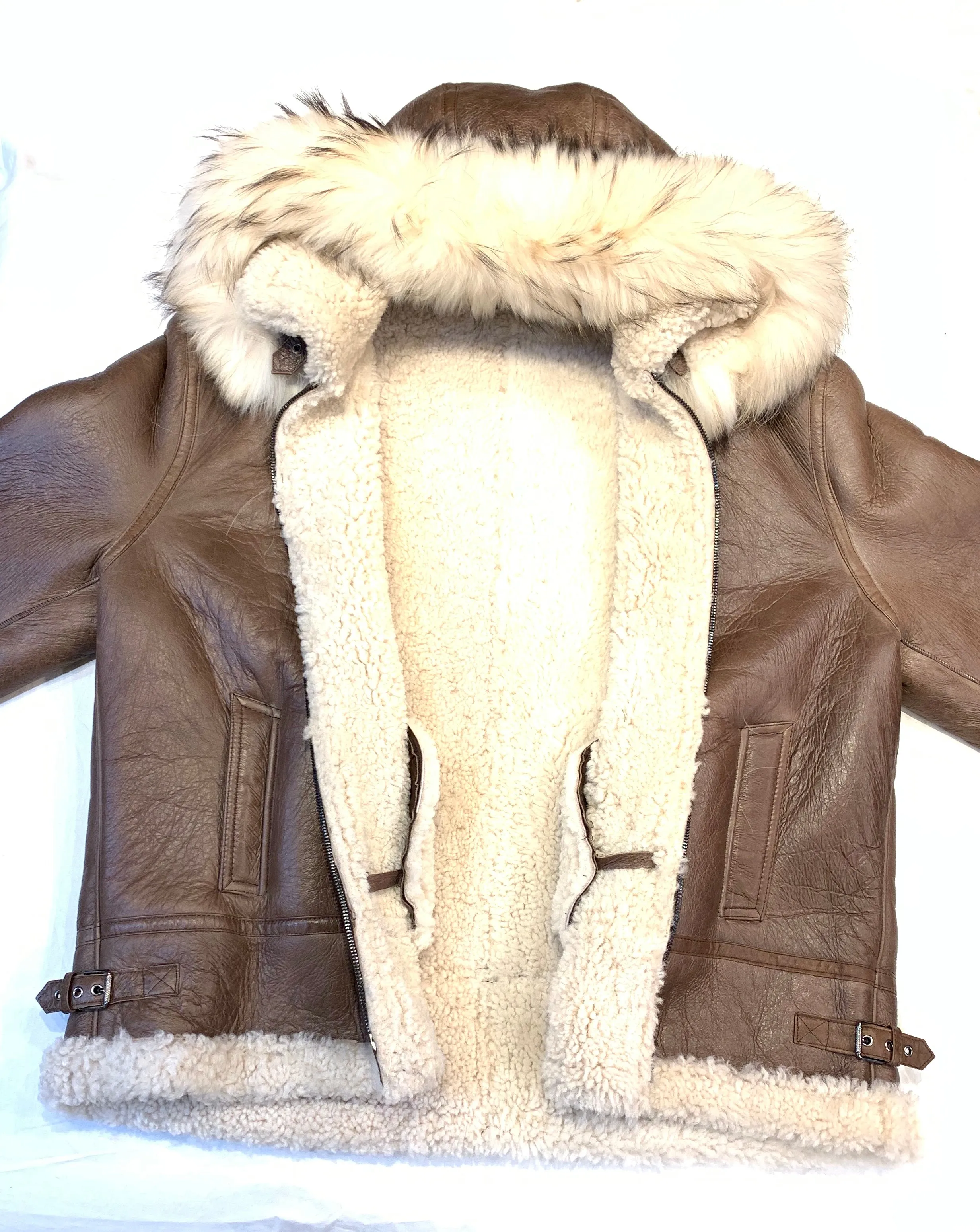 Kashani Men's Chocolate Brown Shearling Fox Hooded Bomber Jacket