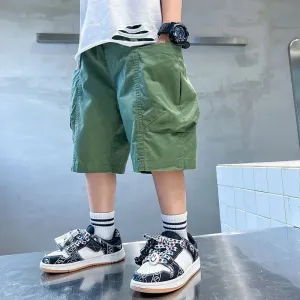 Kids Cargo Short Pants Boys Sports Pants Big Children Hip Hop Joggers Shorts Teenage High Waist Thin Streetwear Baggy Shorts