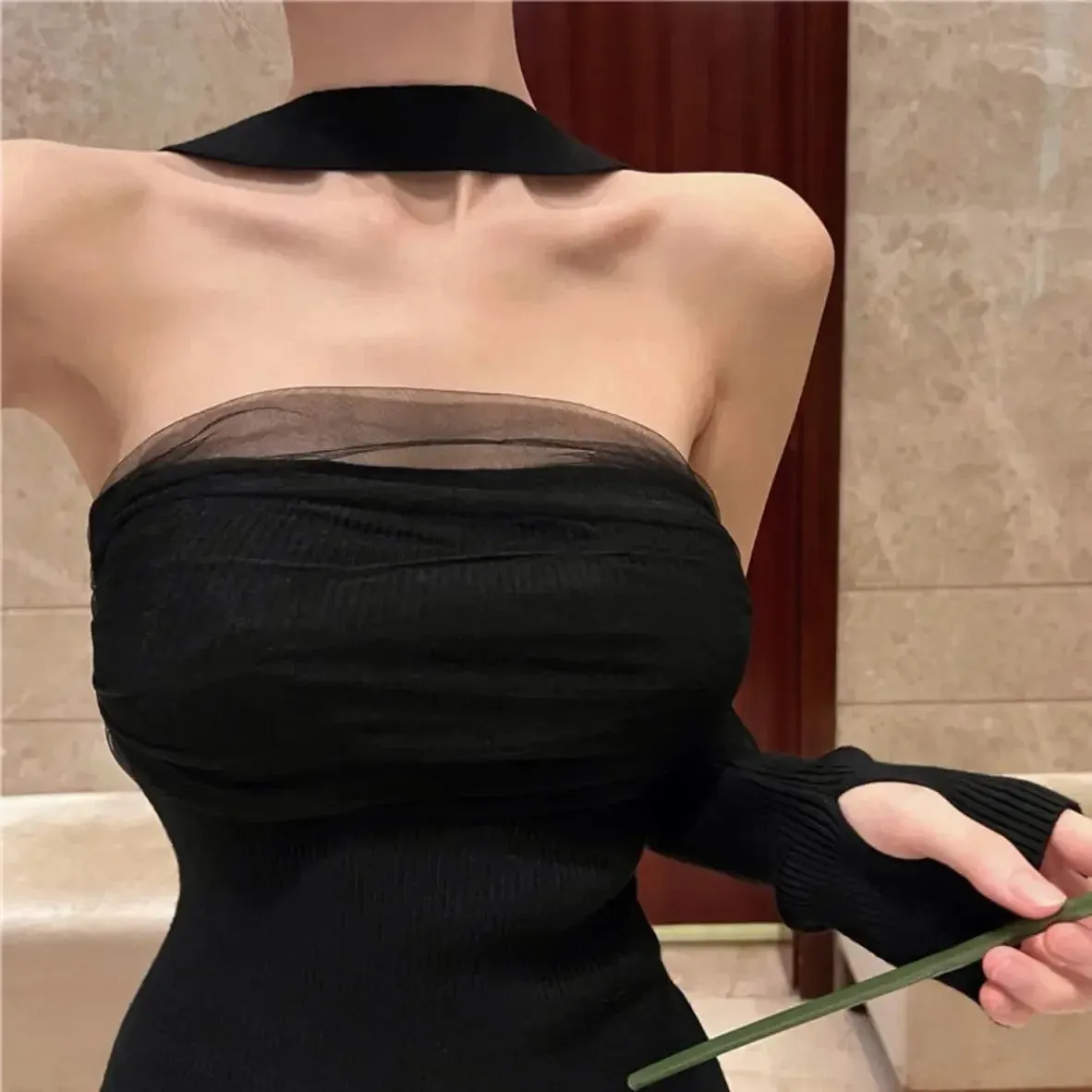 Knitted Sexy Bodycon Birthday Halter Mini Dress Women Y2k Autumn Off Shoulder Split Short Party Backless Dresses Slim