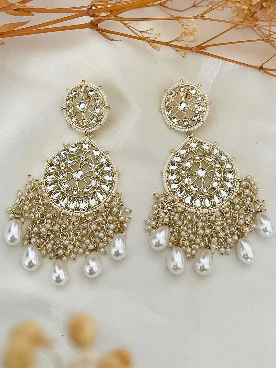 Kundan Chandbali And Pearls Earrings