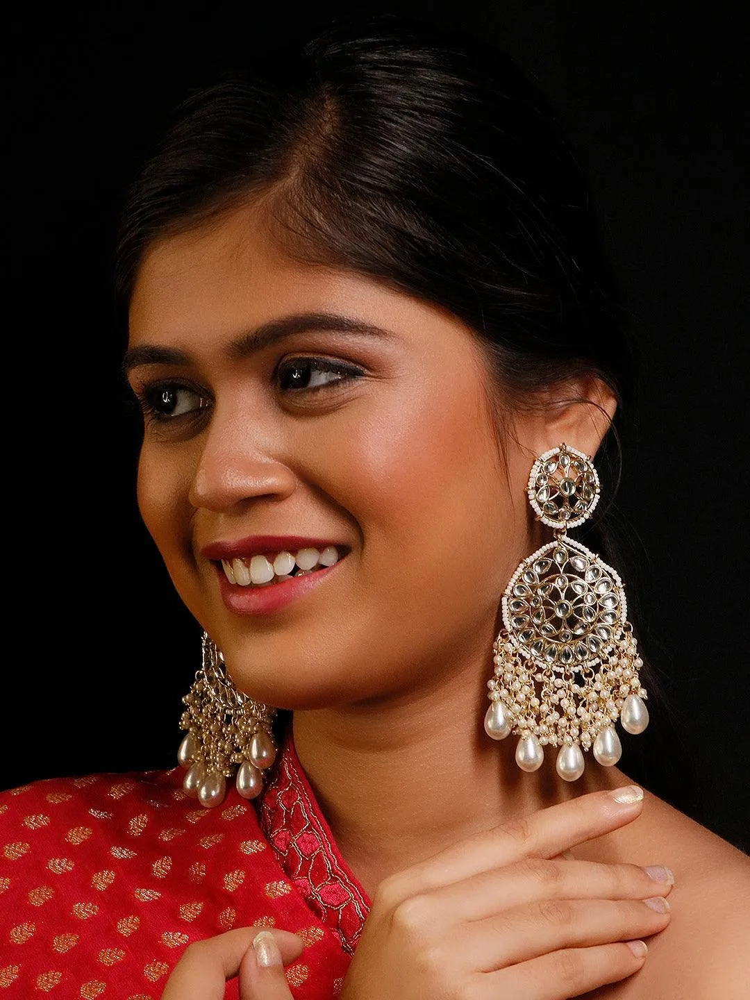 Kundan Chandbali And Pearls Earrings