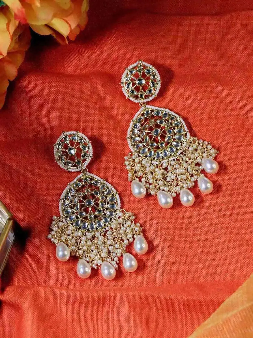 Kundan Chandbali And Pearls Earrings