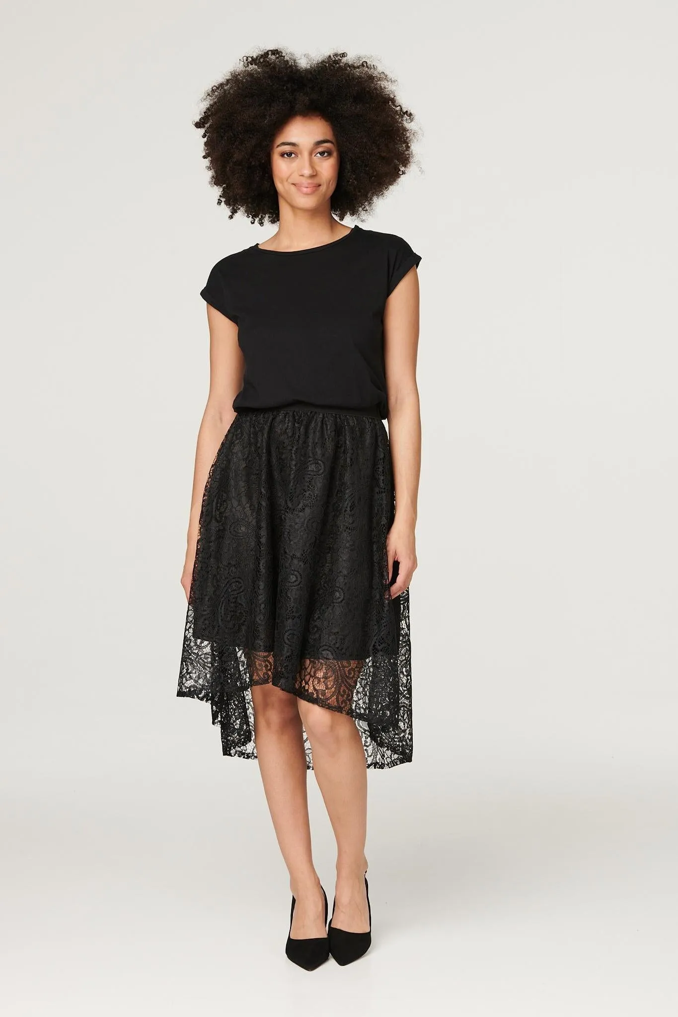 Lace High Low Midi Skirt