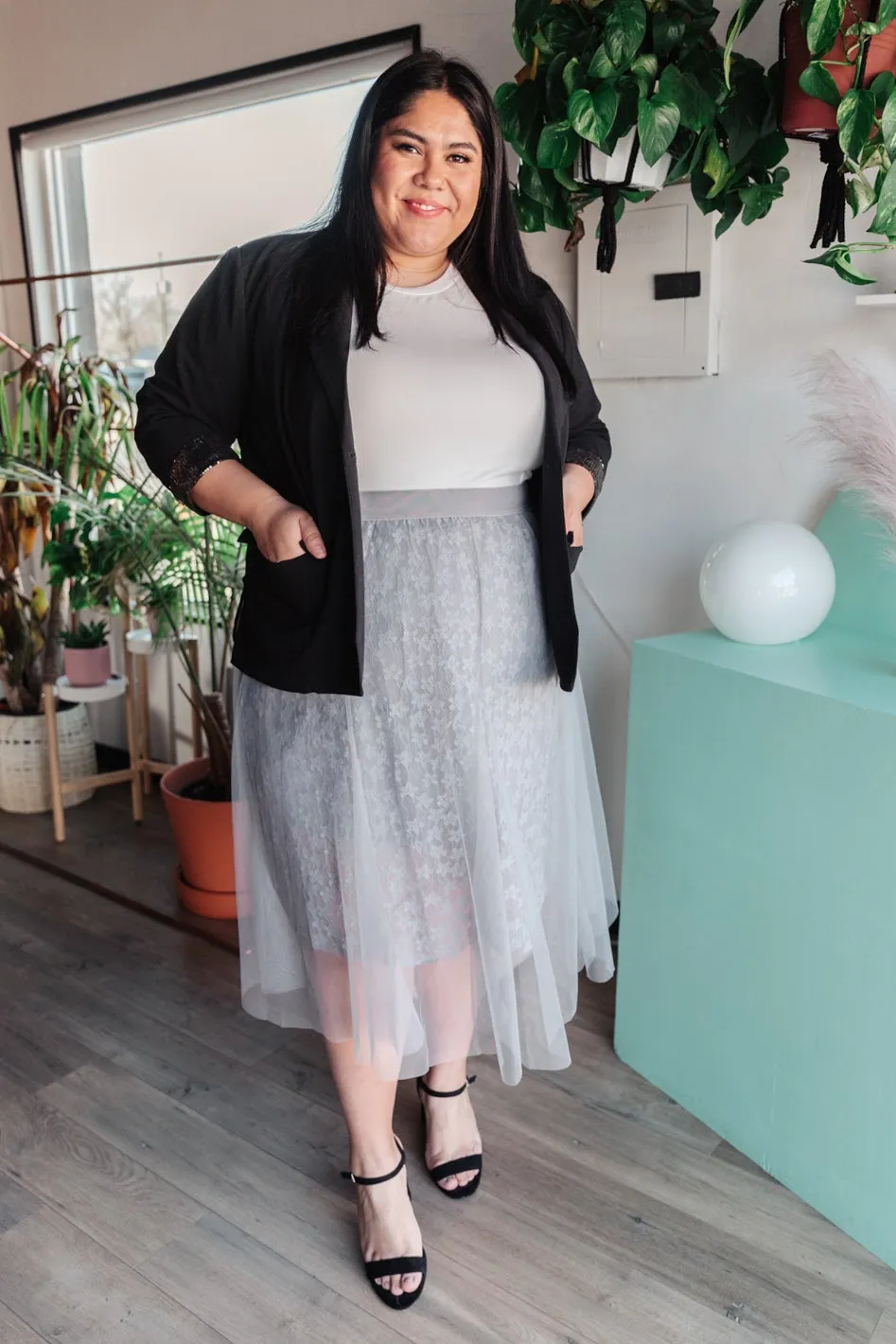 Layered In Lace Skirt In Gray