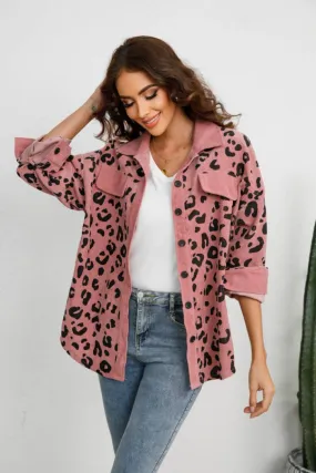 Leopard Print Corduroy Shirt Jacket Shacket