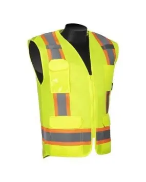 LIBERTY - Standard Hi-Viz Surveyor Vest, Solid Front, Mesh Back, Class 2 w/ 6 Pockets