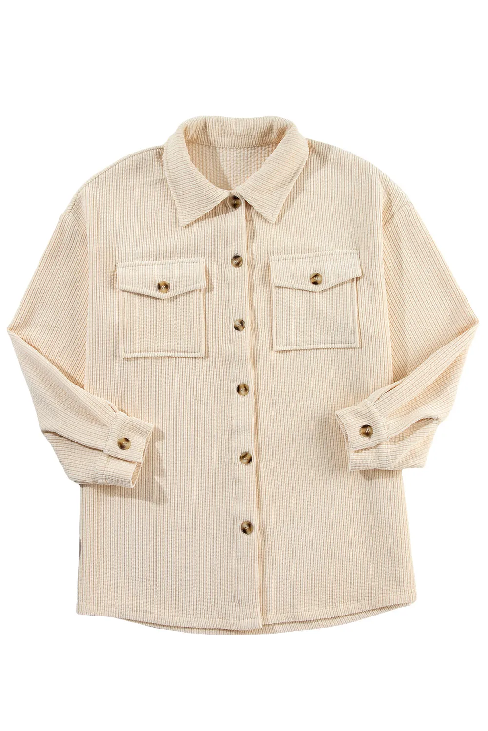 Light Pink Corduroy Flap Pocket Button Up Shacket