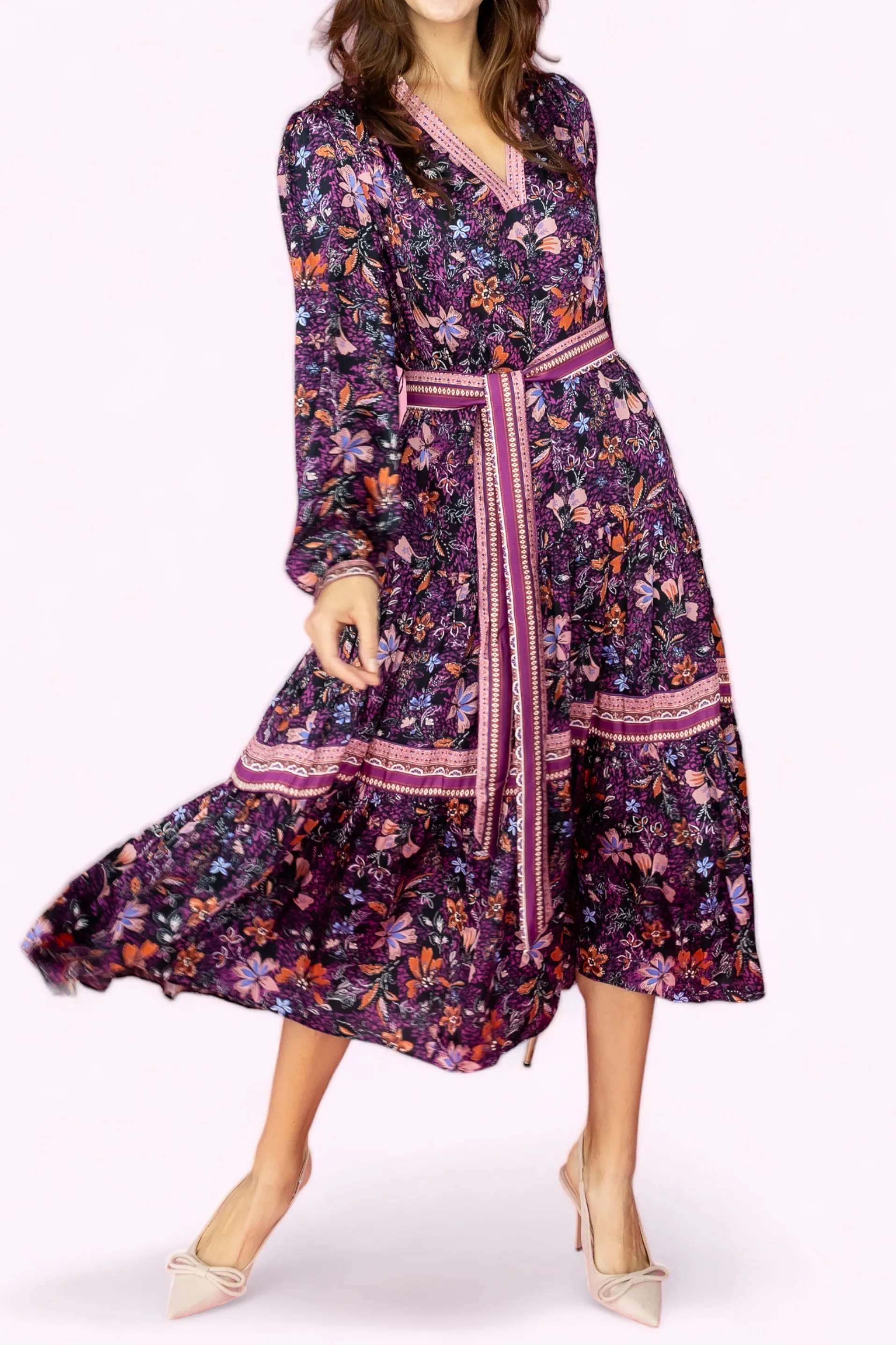 Live in the moment Floral Long Dress With Waist Belt