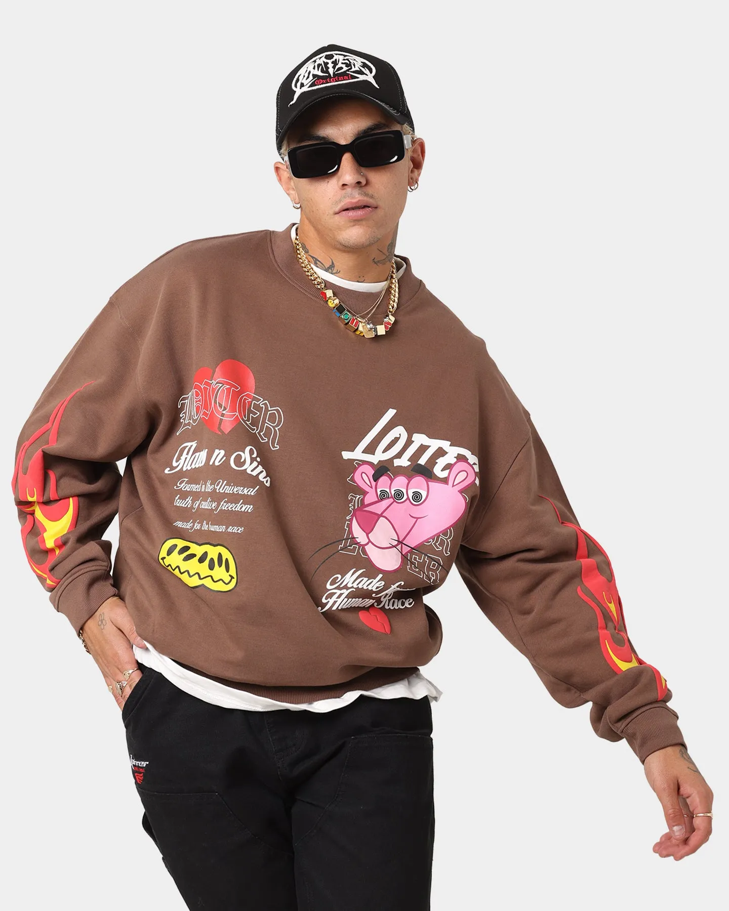 Loiter Freedom Multi Logo Crewneck Brown