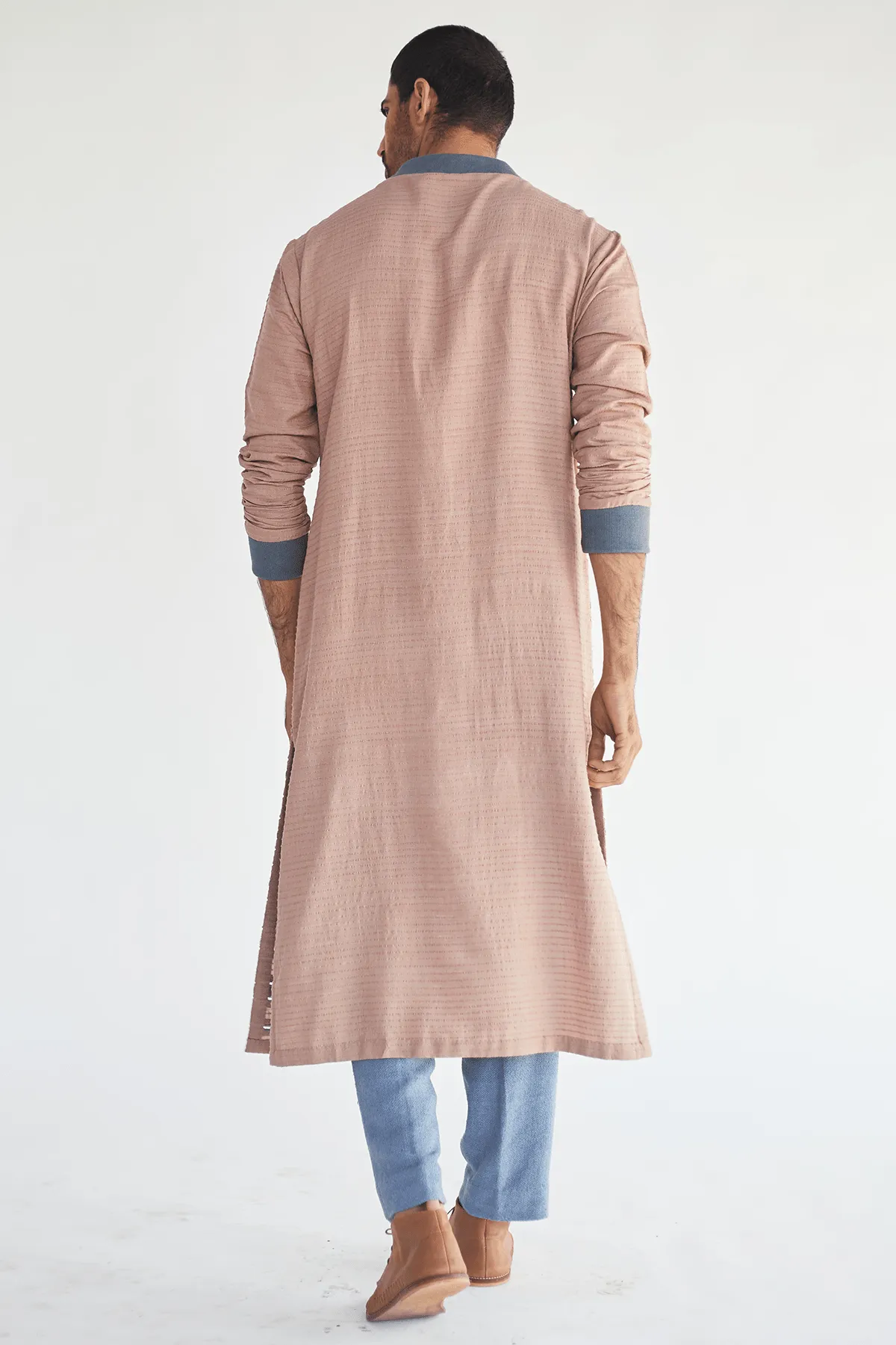 Long Jacket with Textured Kurta and Jute Trouser