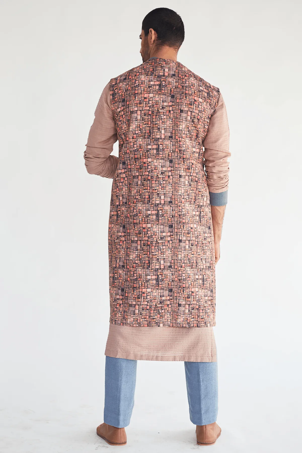 Long Jacket with Textured Kurta and Jute Trouser