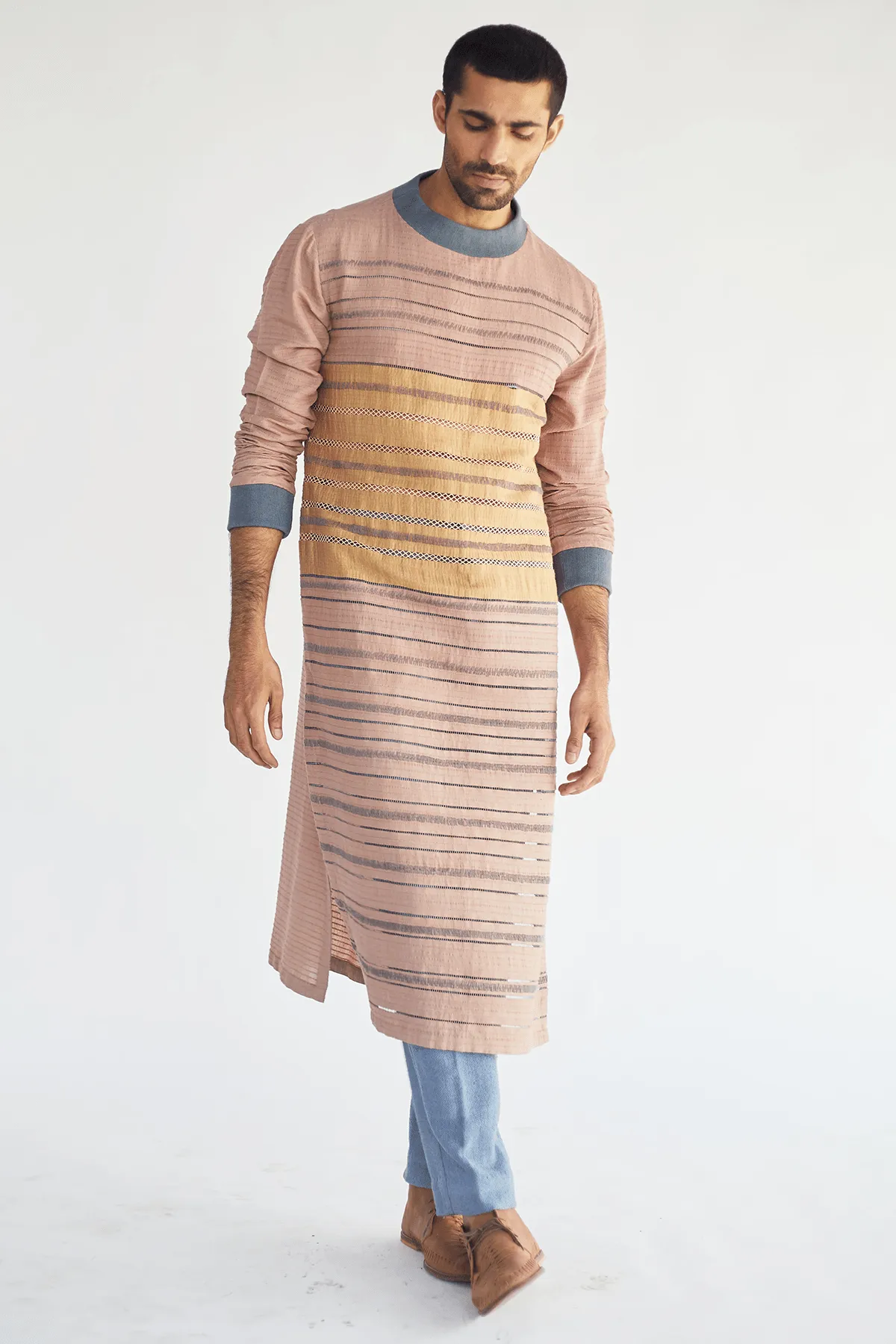 Long Jacket with Textured Kurta and Jute Trouser