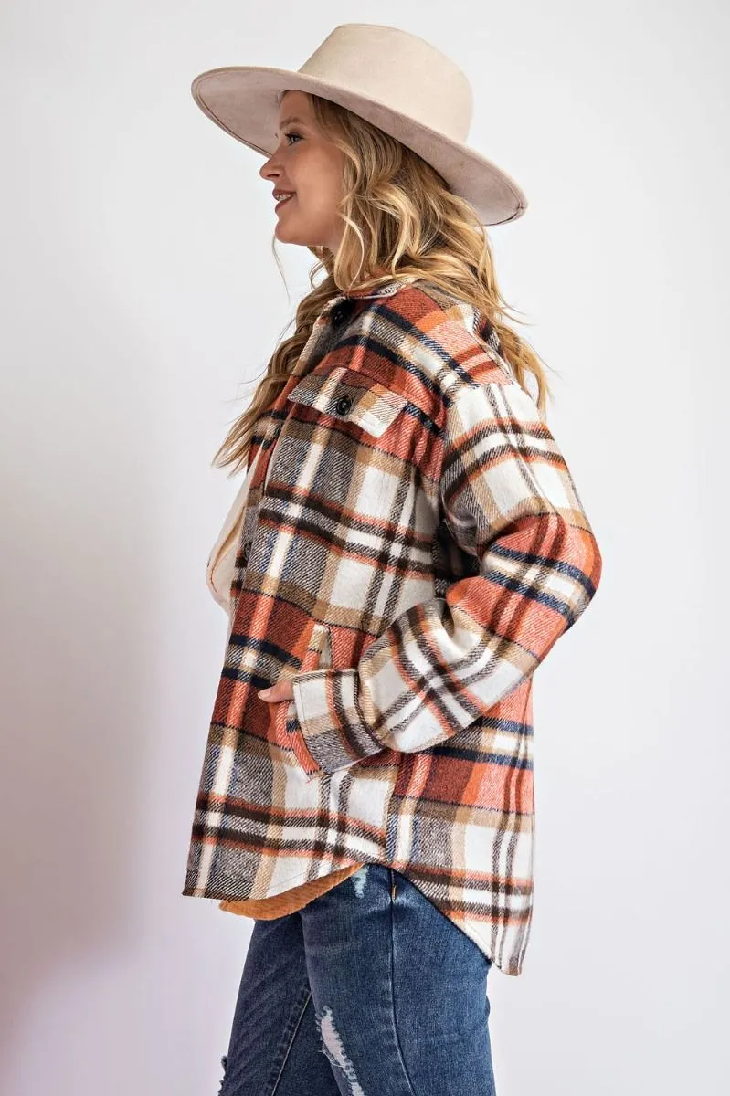 Loose fit plaid print shirt jacket (shacket)