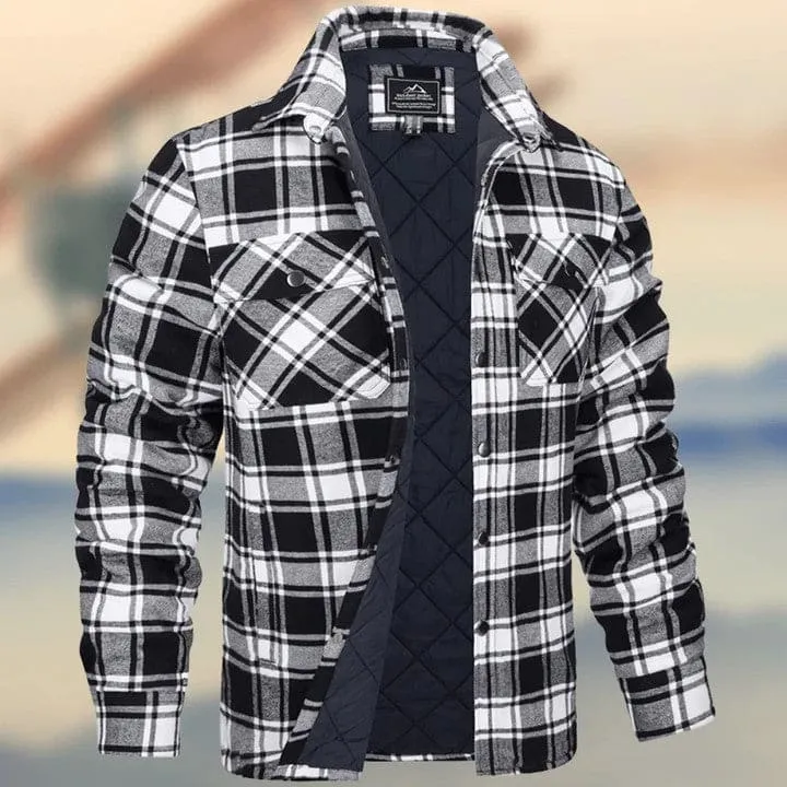 Men Plaid Print Flap Pocket Snap Button Thermal Jacket