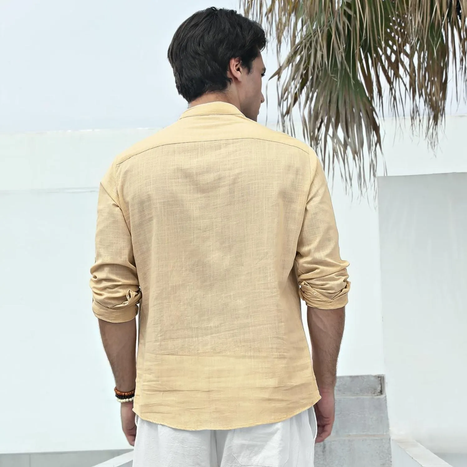 Men‘s Henley Shirt Lightweight with Pocket - BEIGE