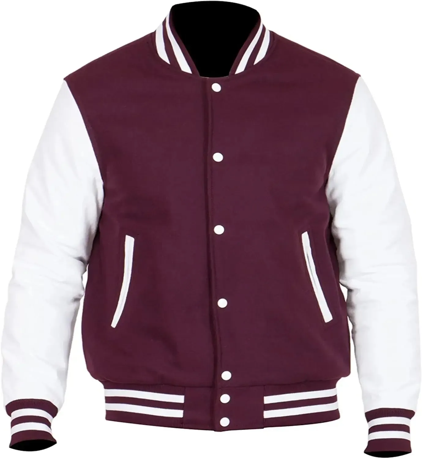 Mens Maroon And White Varsity Jacket