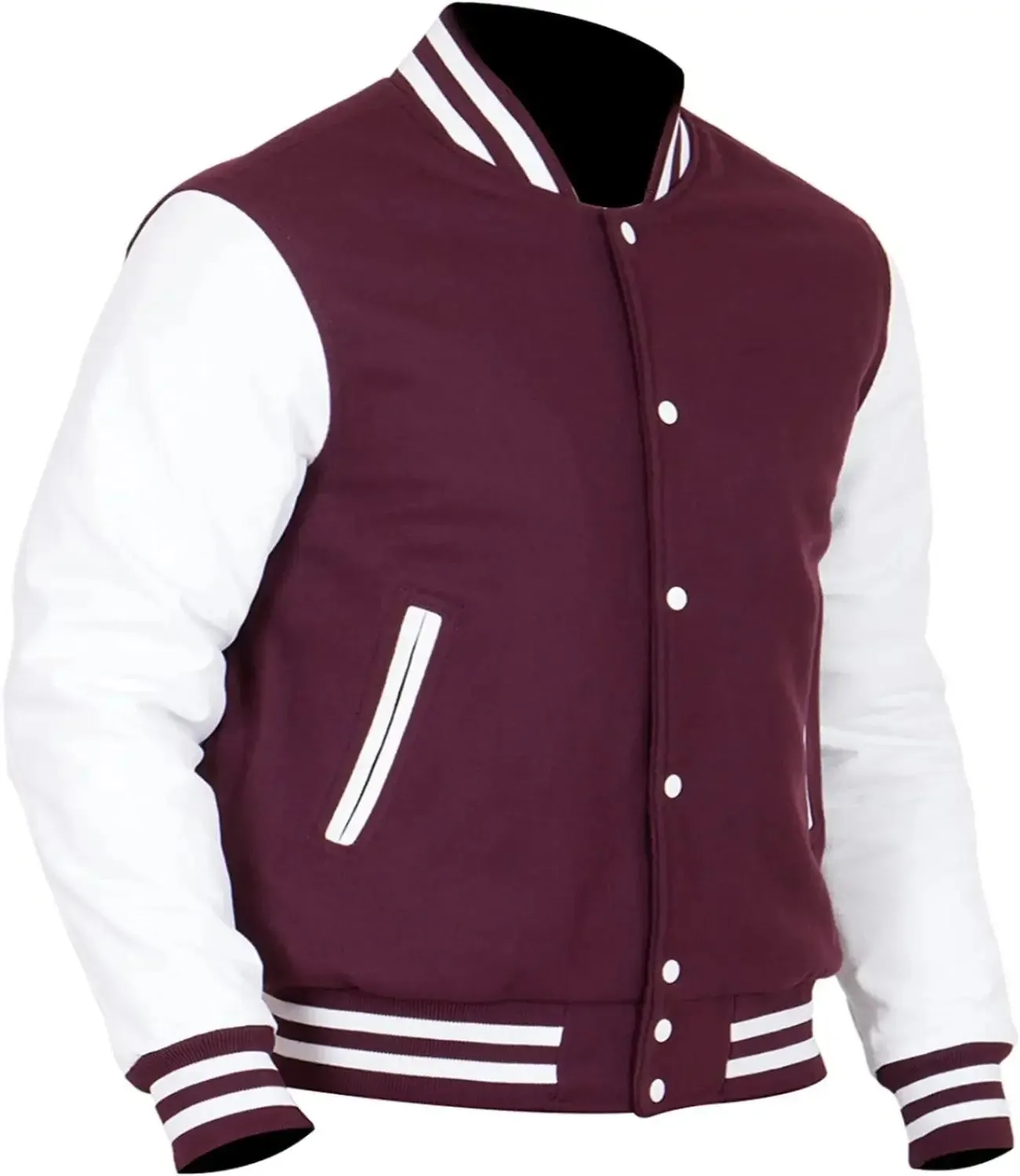 Mens Maroon And White Varsity Jacket