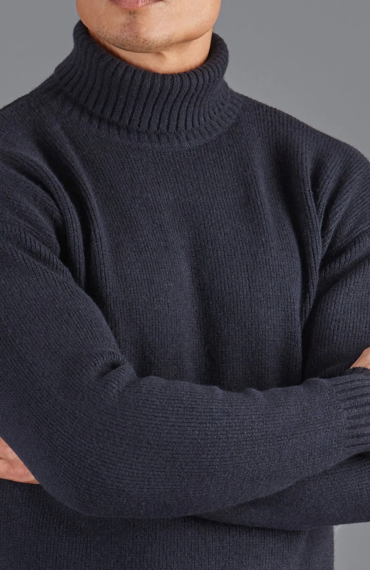 Mens Merino Cashmere Submariner Roll Neck Jumper