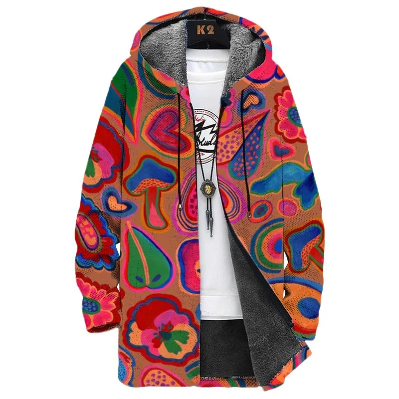 Men's Printed Hooded Two-Pocket Fleece Cardigan Jacket 62952825YY