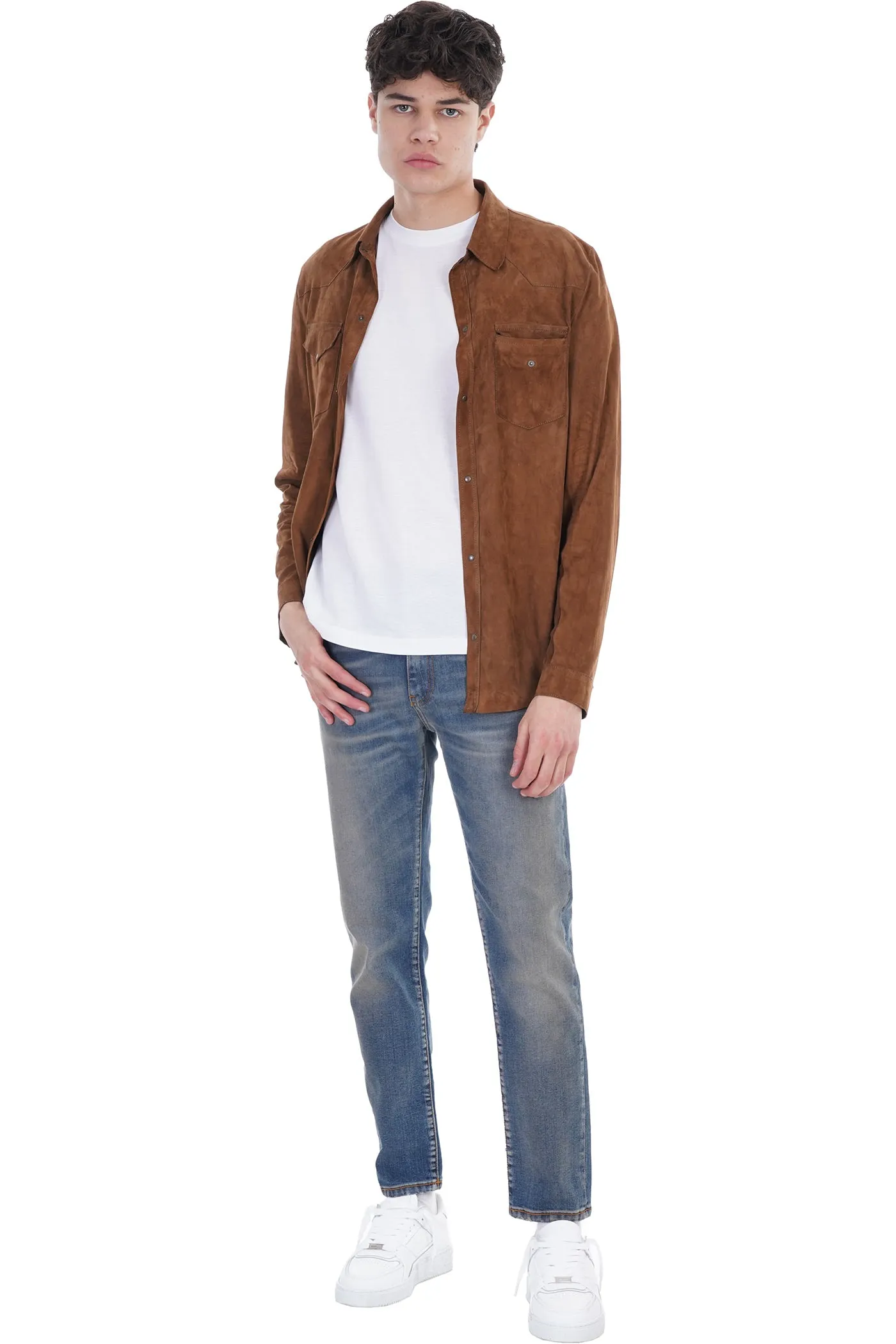 Men’s Tan Brown Suede Leather Shirt