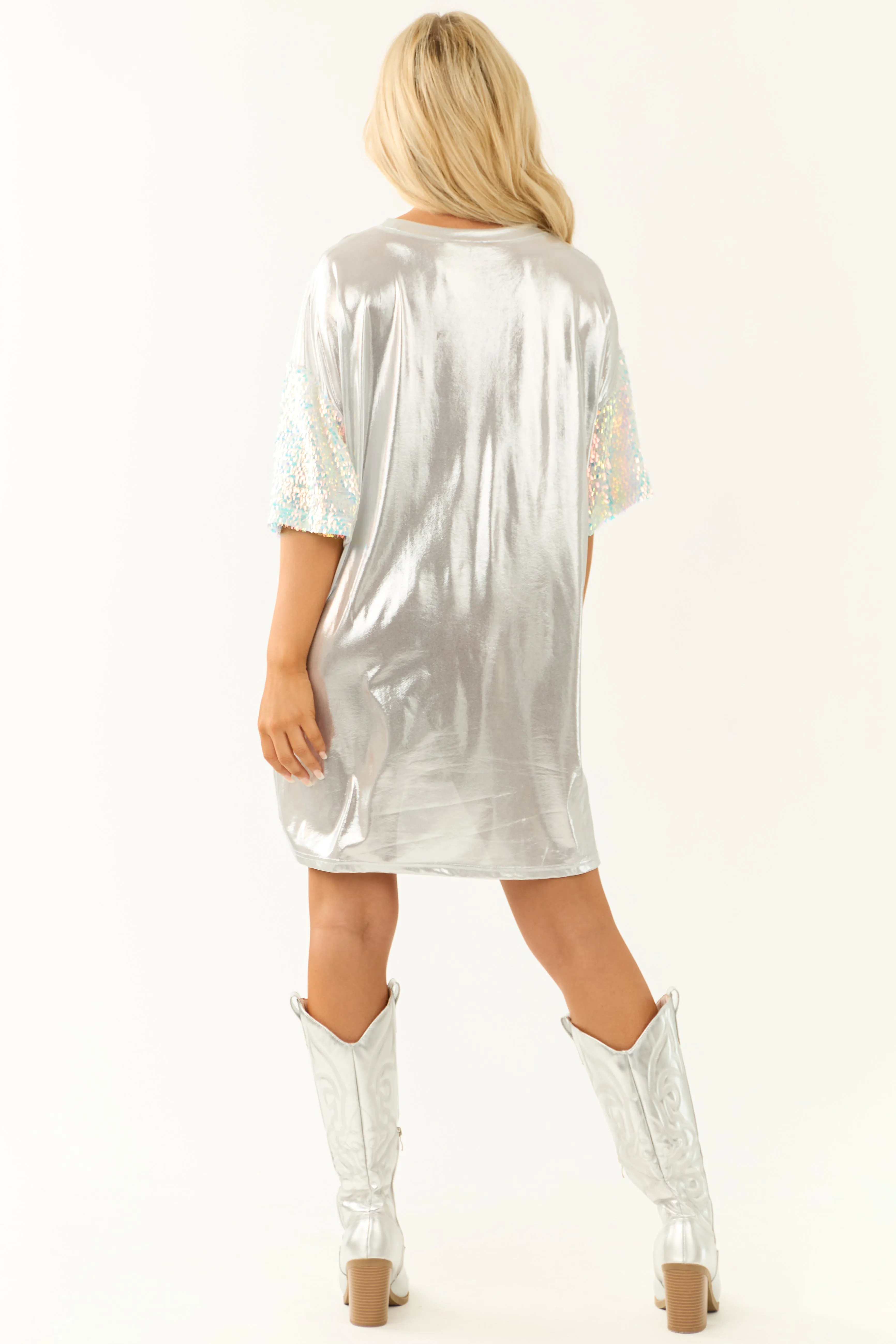 Metallic Silver 'It's My Birthday' Tee Shirt Dress