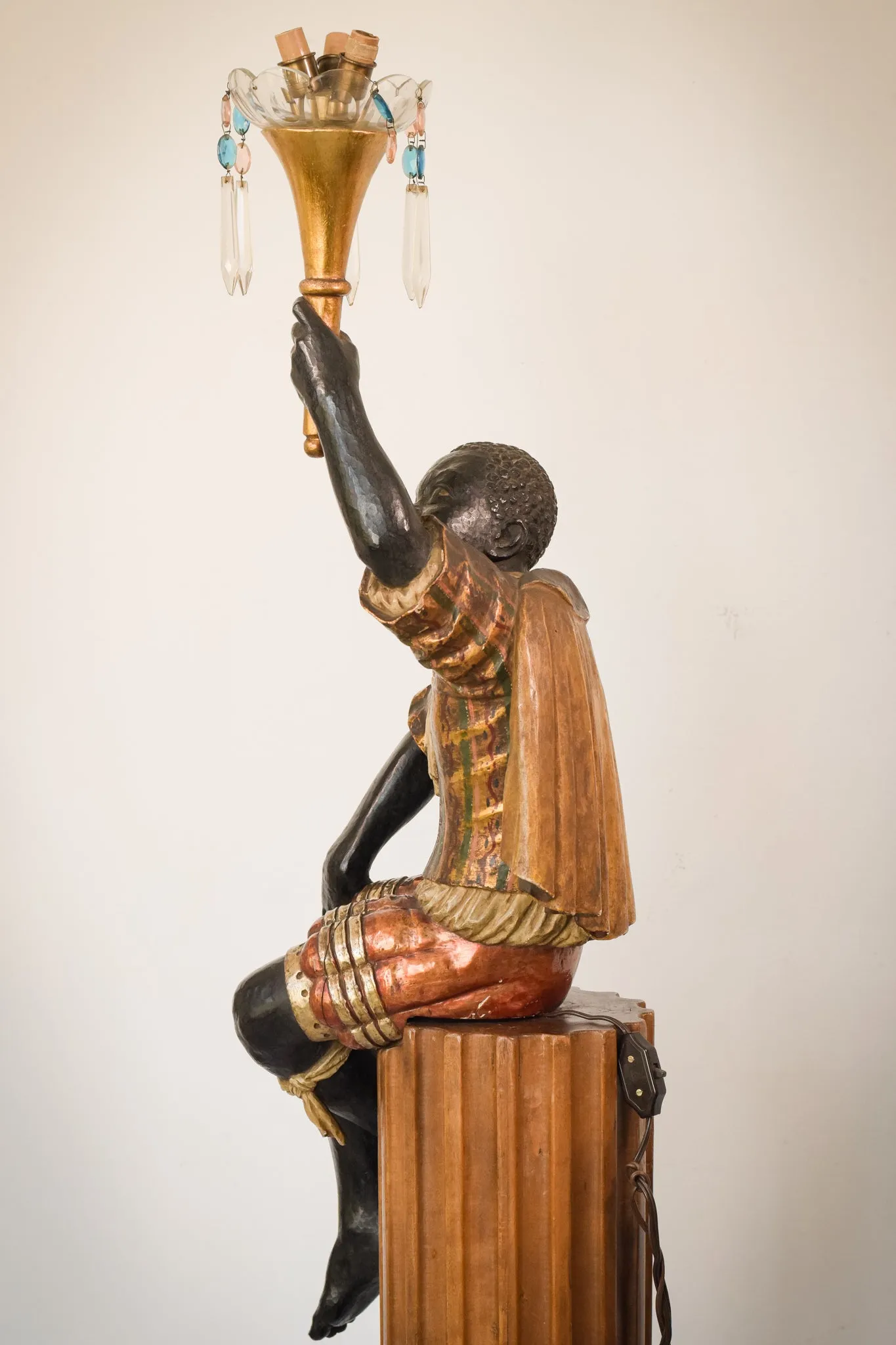 Mid Century - Blackamoor Polychrome Candelabra on a Column