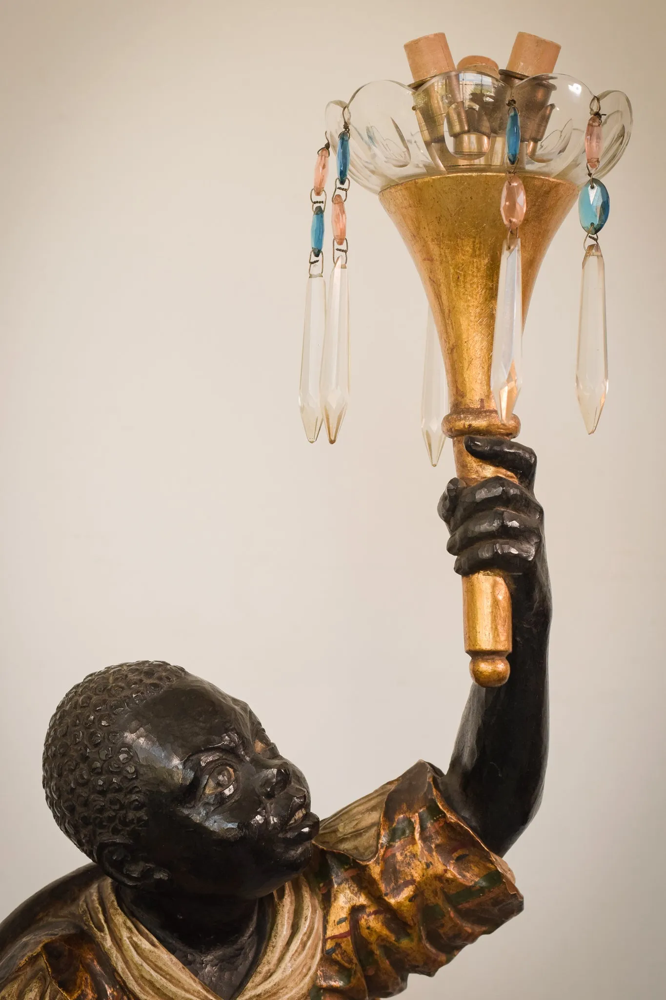 Mid Century - Blackamoor Polychrome Candelabra on a Column