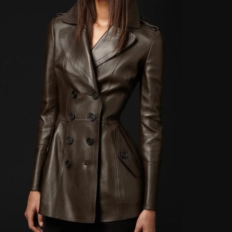 Mid-length Leather Wind Coat Women's Large Swing Coat