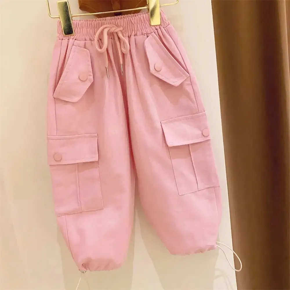 MILANCEL New Spring Autumn Cool Kids Girls Cargo Pants Active Loose Sweat Trousers Children Outwear