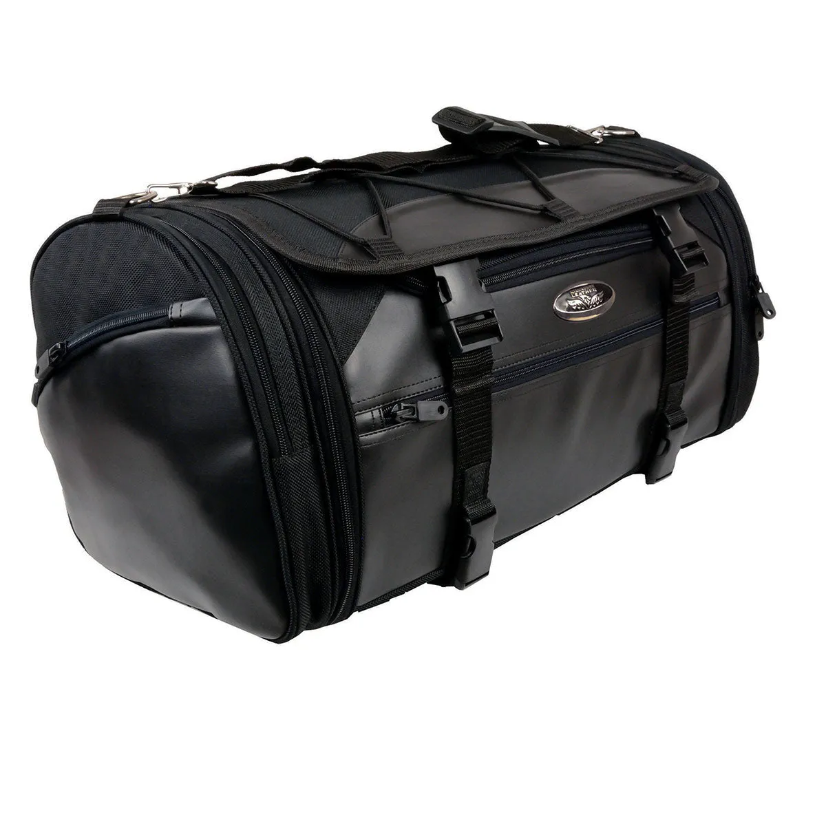 Milwaukee Leather SH694 Large Black Textile and PVC Duffel Style Motorcycle Rack Bag