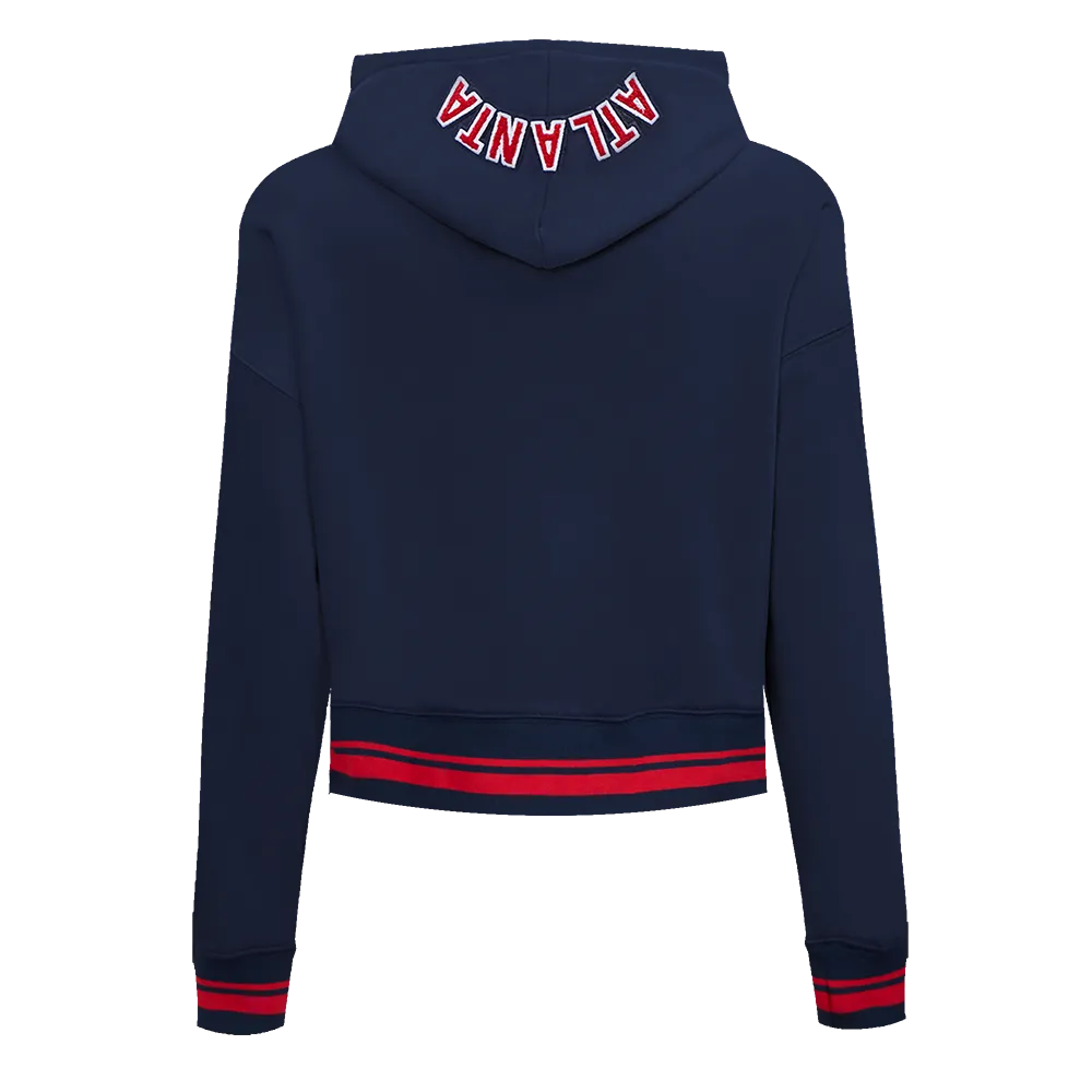 MLB ATLANTA BRAVES MASHUP WOMEN'S RIB CROPPED PO HOODIE (MIDNIGHT NAVY/RED/MIDNIGHT NAVY)