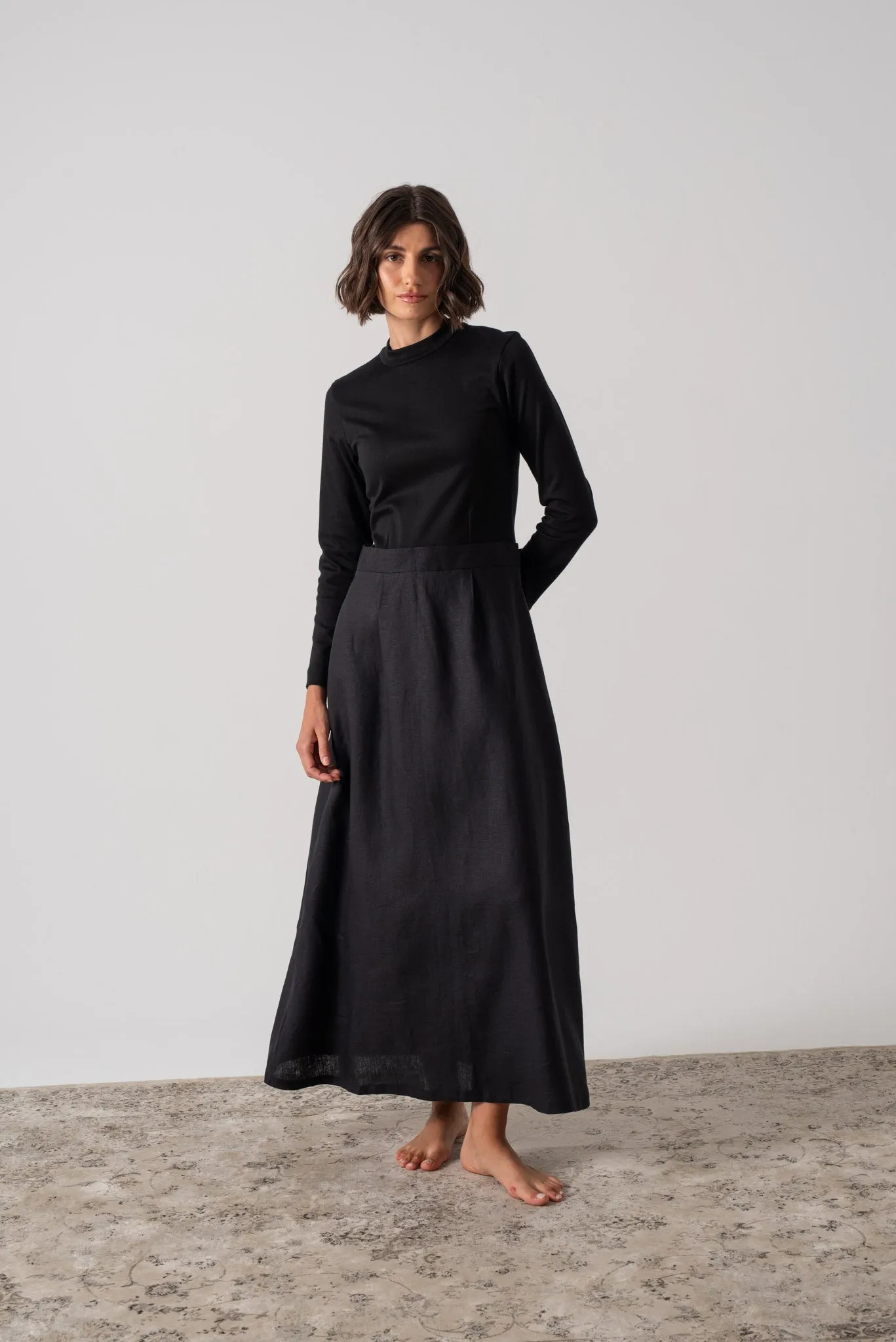 Mêlée Contrast Linen Midi Dress Black