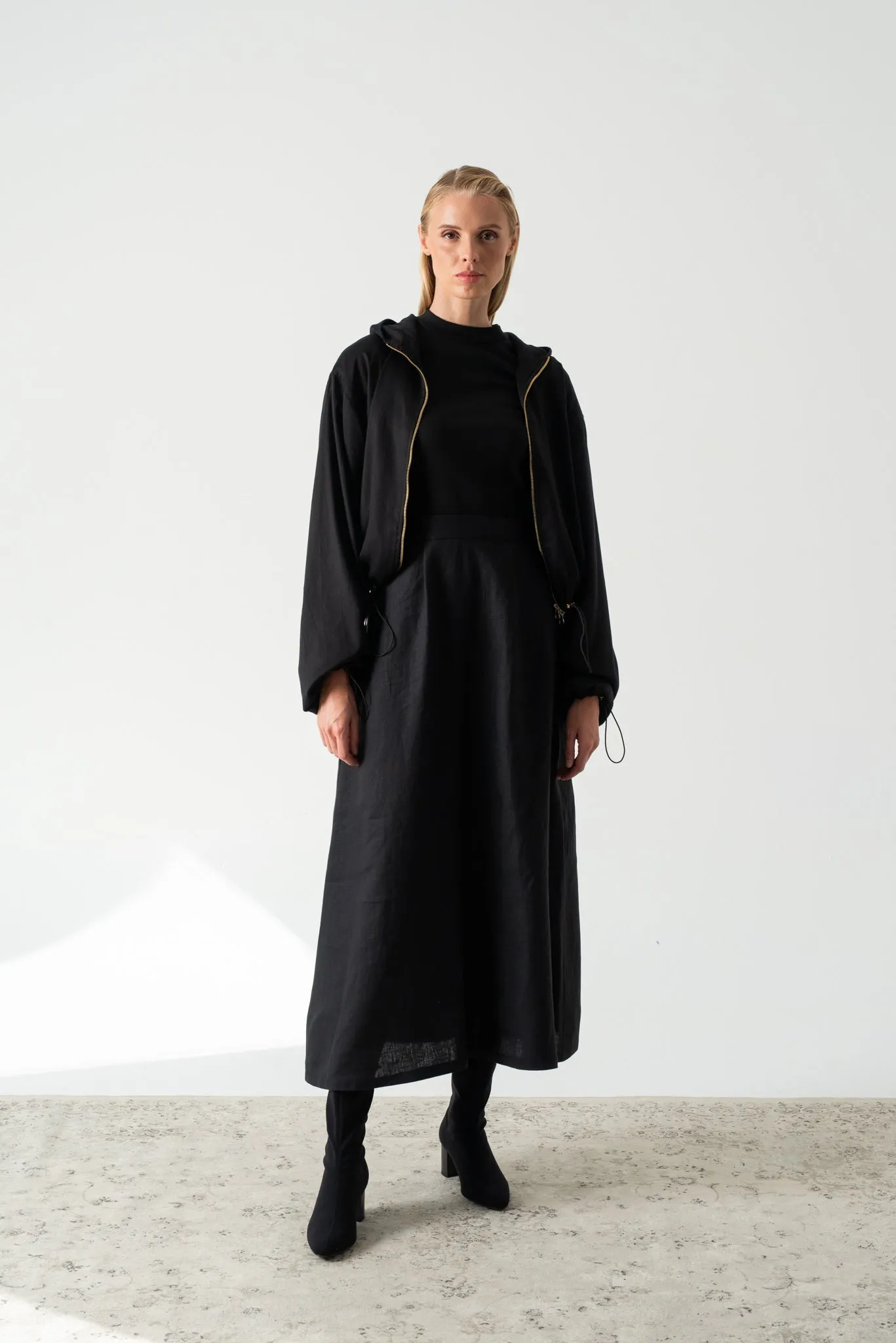 Mêlée Contrast Linen Midi Dress Black