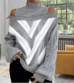 Nada geometric off the shoulder roll neck jumper