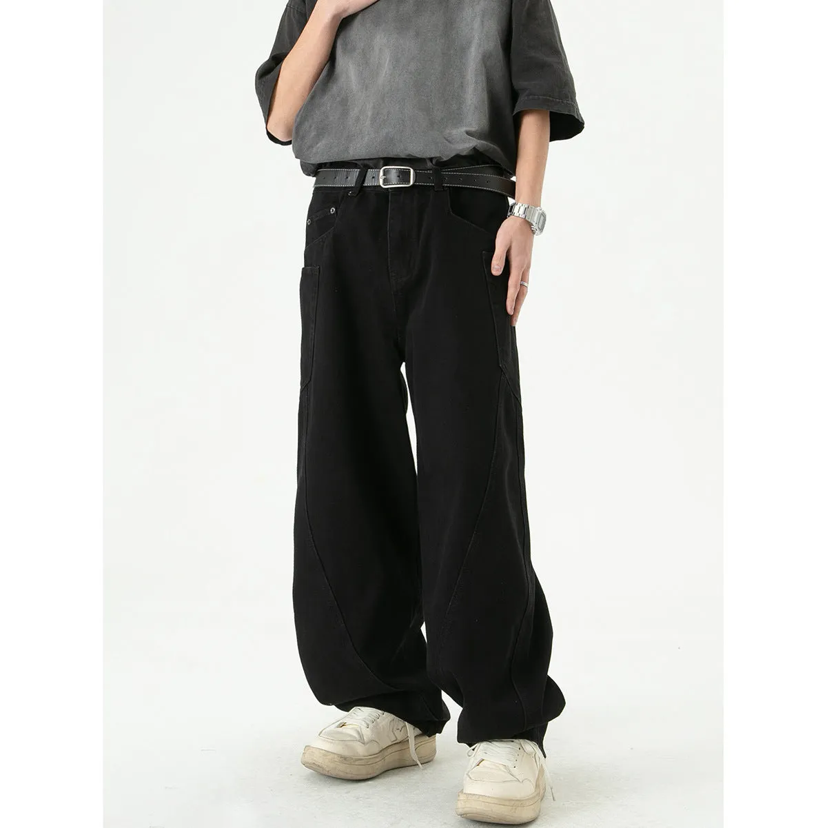 National Fashion Retro Loose Denim Cargo Pants Wide Leg Trousers