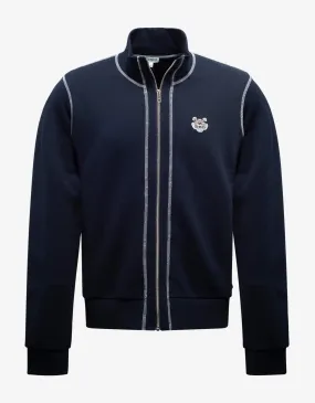 Navy Blue Tiger Crest Zip Track Jacket -