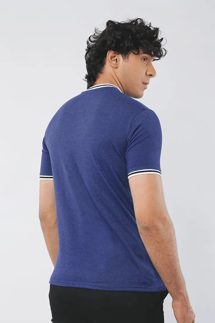 Navy Pique Henley T-shirt