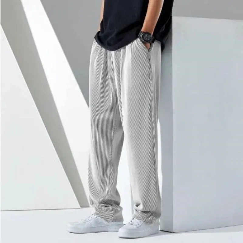 New Fashion Straight Pants Men's Loose Thin Section Drape Ice Silk Pants Wide Leg Sports Pants Solid Color Thin Casual Trousers