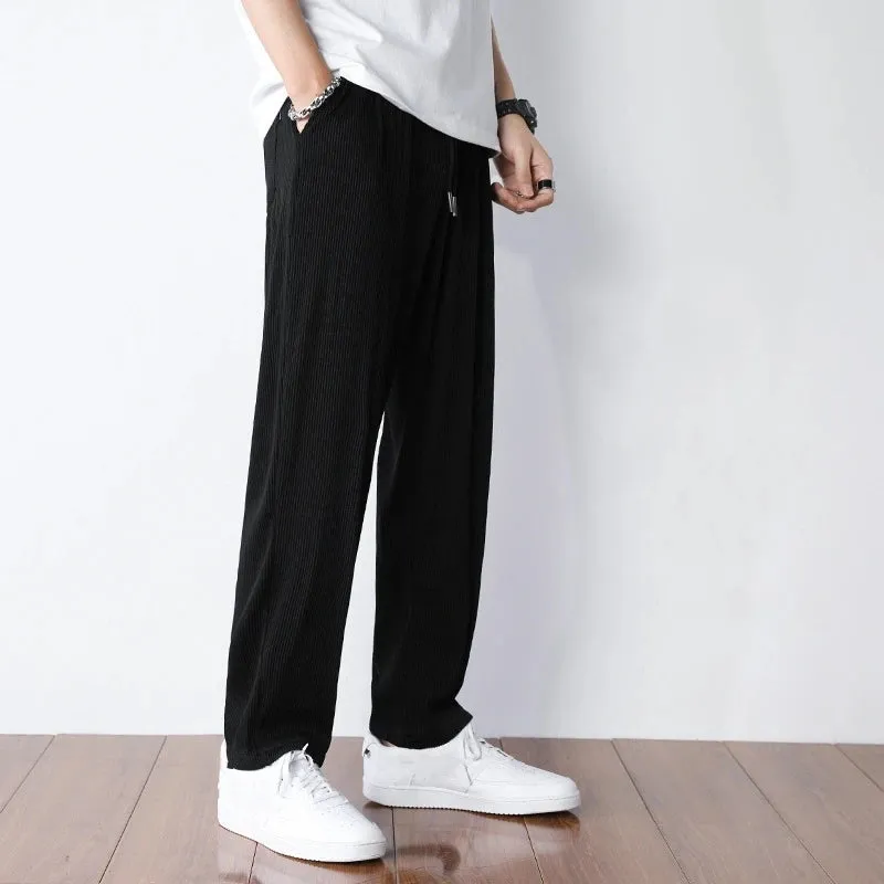 New Fashion Straight Pants Men's Loose Thin Section Drape Ice Silk Pants Wide Leg Sports Pants Solid Color Thin Casual Trousers