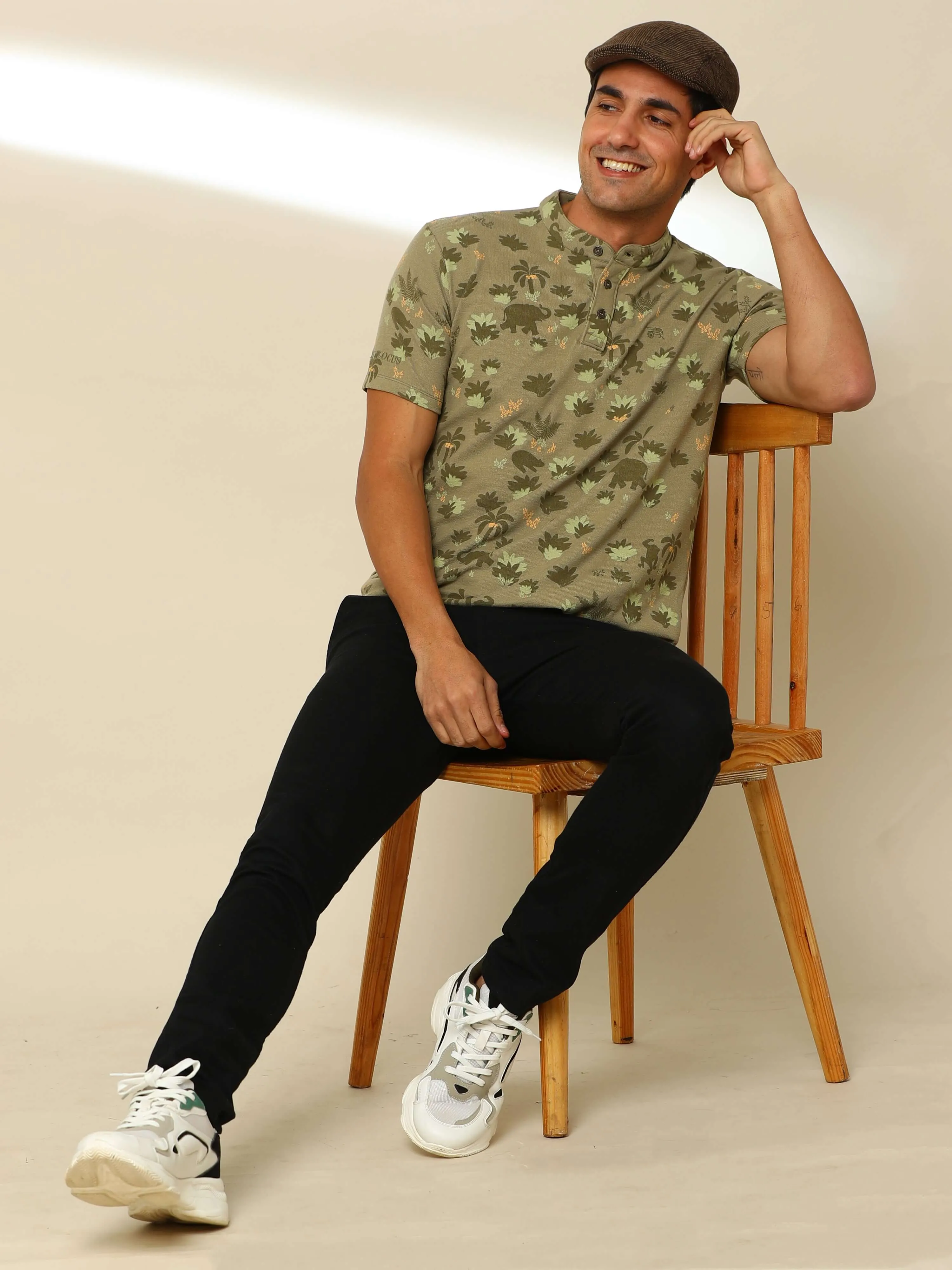 Olive Jungle Safari Henley T Shirt